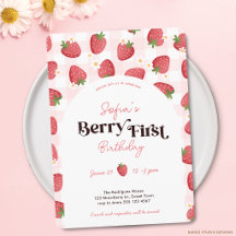 Cumpleaños de la primera fresa de Berry Invitación