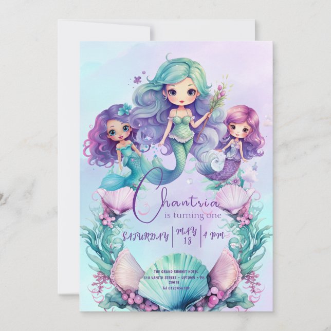 Cumpleaños de la Sirenita Invitación a la Sirena (Anverso)