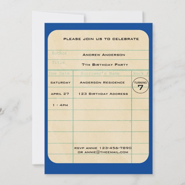 Cumpleaños de la tarjeta de la biblioteca azul (Anverso)