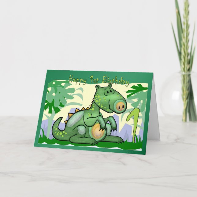 Cumpleaños de la tarjeta del dinosaurio del feliz (Anverso)