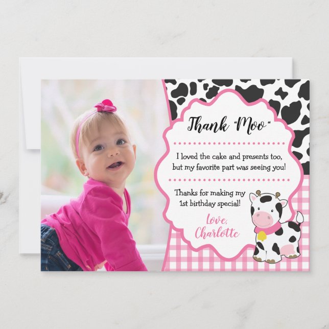 Cumpleaños de la vaca - Tarjeta de agradecimiento| (Anverso)