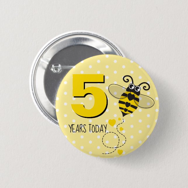 Cumpleaños de las abejas 5 años hoy de botón (Anverso y reverso)