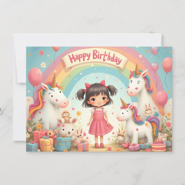 Cumpleaños de los chicas con Unicornios y Arcoiris (Anverso)