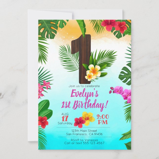 Cumpleaños de Luau, Invitación Fiesta de Luau Prim (Anverso)