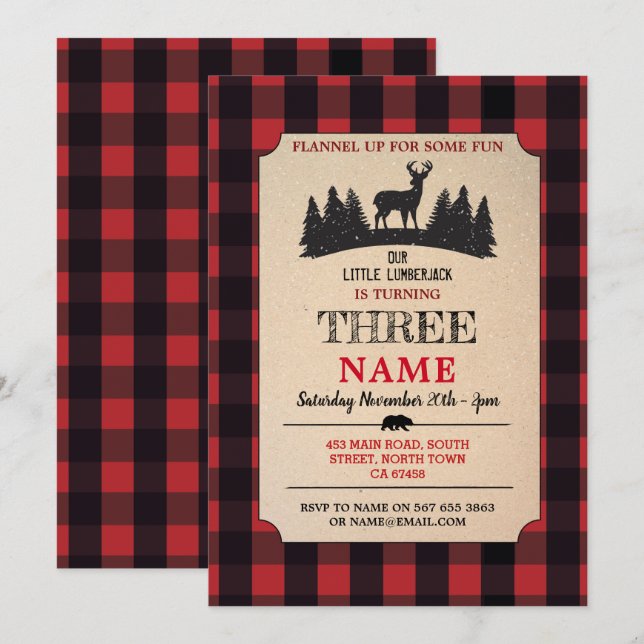 Cumpleaños de Lumberjack CUALQUIER EDAD Invitación (Anverso / Reverso)