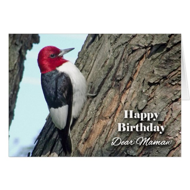 Cumpleaños de Mamaw, pájaro carpintero de cabeza r (Anverso (Horizontal))