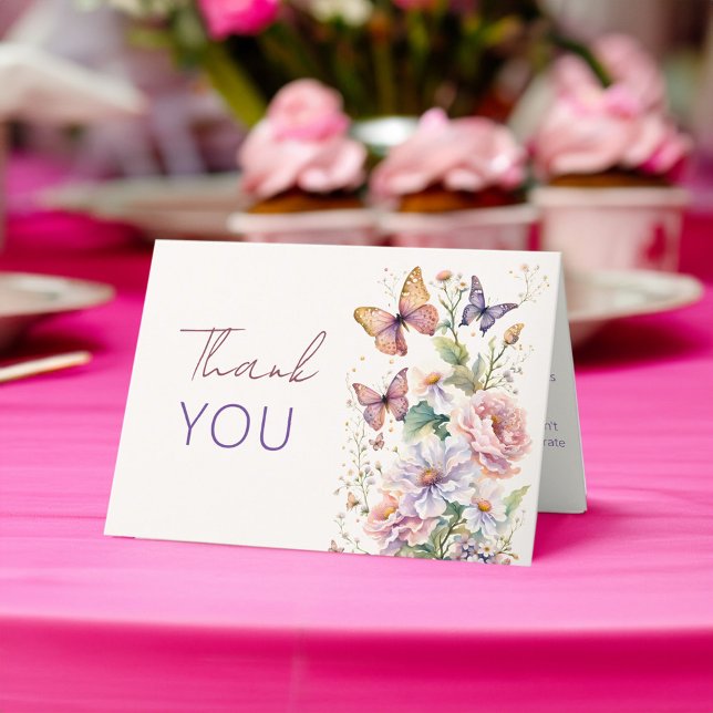 Cumpleaños de mariposas agradecimiento floral de b (Lifetime of Butterflies floral bridal shower thank Thank You Cards butterflies themed bridal shower )