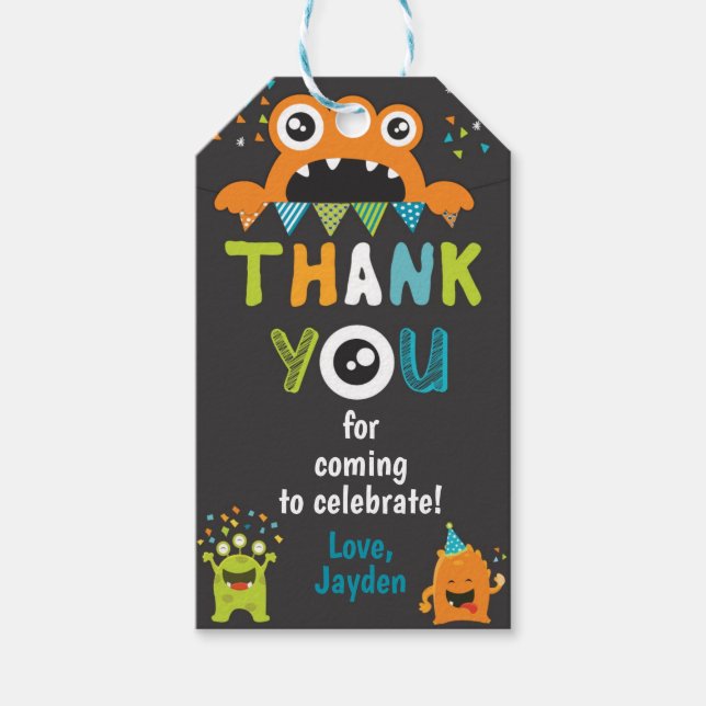 Cumpleaños de Monster Gracias Etiqueta Favor (Anverso)