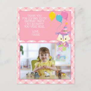 Cumpleaños de niña, búho rosa adorable tarjeta de 