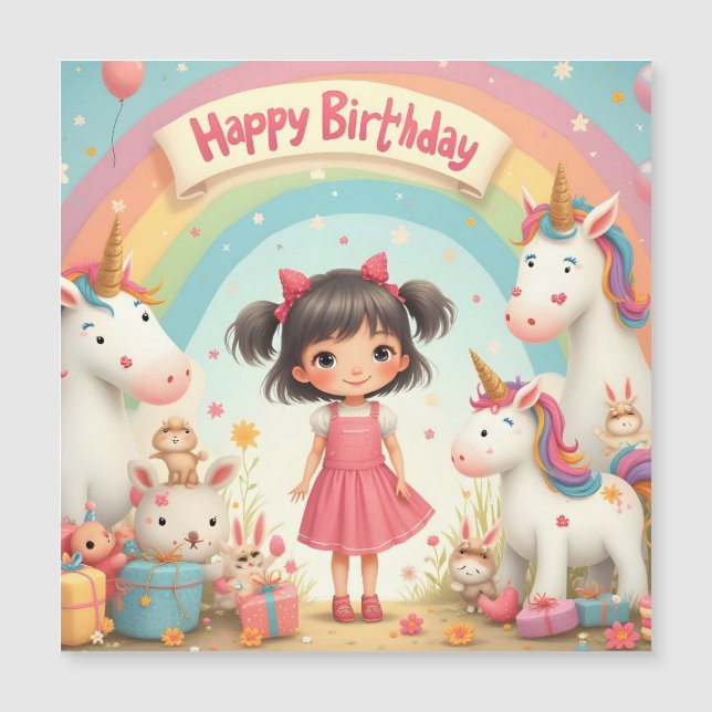 Cumpleaños de niña con unicornios y arcoíris (Anverso)