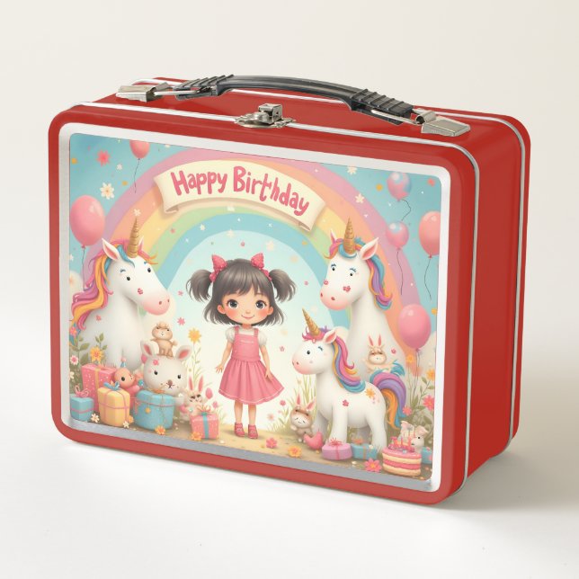 Cumpleaños de niña con unicornios y arcoíris (Anverso)