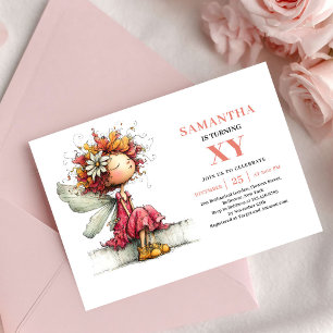 Cumpleaños de niña hada encantada invitación flora