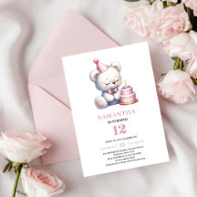 Cumpleaños de niña Oso de peluche rosa Invitación 
