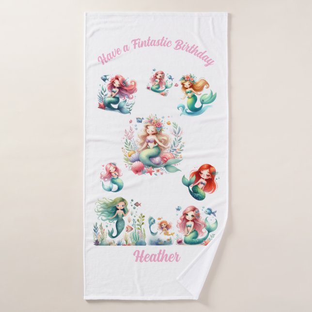 Cumpleaños de Niñas Sirenas Mágicas Lindas Bajo el (Toalla de baño)