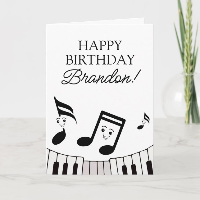 Cumpleaños de notas musicales en blanco y negro ju (Anverso)