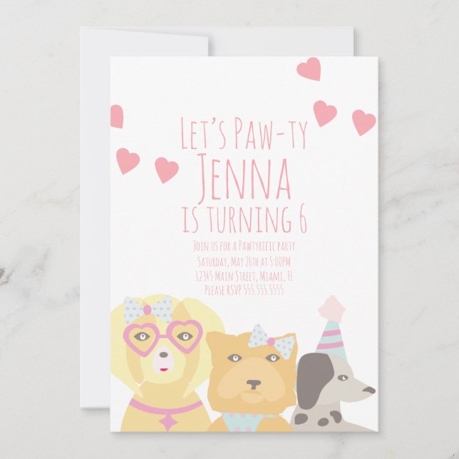 Cumpleaños de perros Paw-ty Party Invitación de Sa (Anverso)