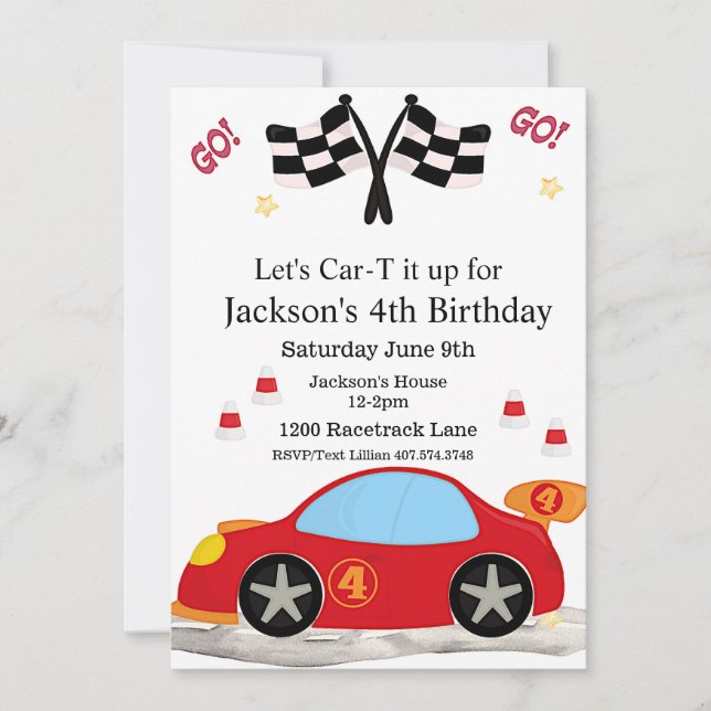 Cumpleaños de Race Car, 4 Invitación de Cumpleaños (Anverso)