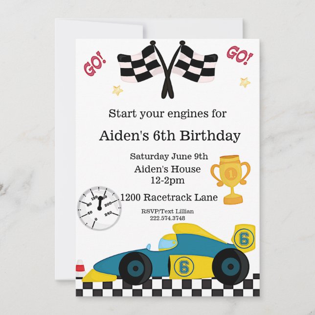 Cumpleaños de Race Car, 6ª Invitación de Cumpleaño (Anverso)