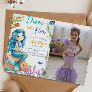Cumpleaños de sirena bucea en cinco 5 invitaciones