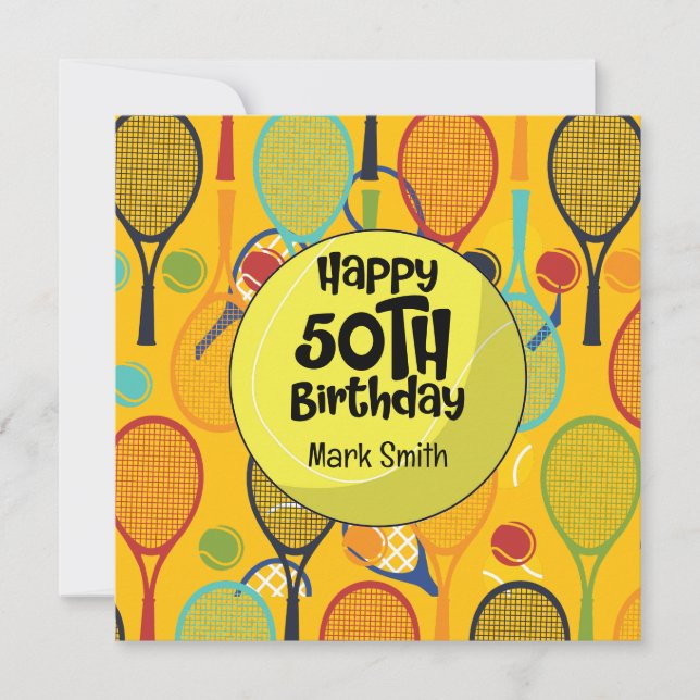 Cumpleaños de tenis 50 con nombre en raqueta Temát (Anverso)