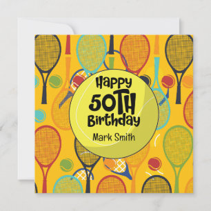 Cumpleaños de tenis 50 con nombre en raqueta Temát