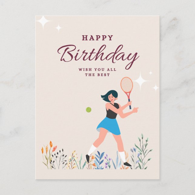 Cumpleaños de tenis para mujer jugador postal (Anverso)