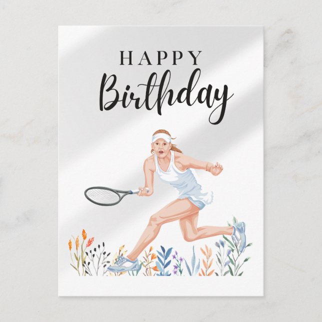 Cumpleaños de tenis para mujer jugador postal (Anverso)