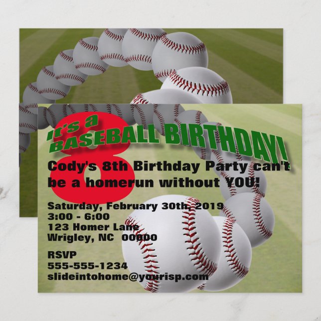 ¡Cumpleaños del béisbol! INVITACIÓN DEL FIESTA (Anverso / Reverso)