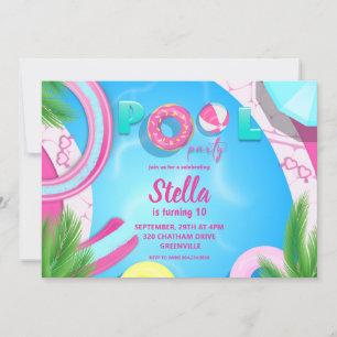 Cumpleaños del Fiesta de la piscina   Invitación a