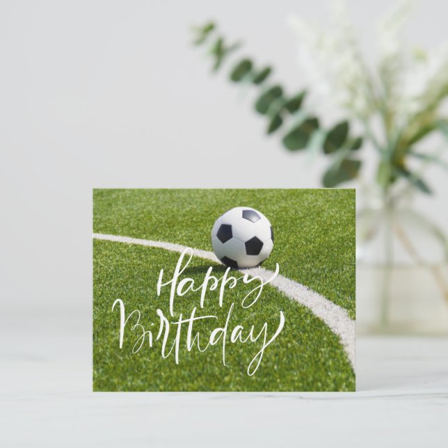 Cumpleaños del fútbol con la pelota y feliz cumple (Anverso de pie)