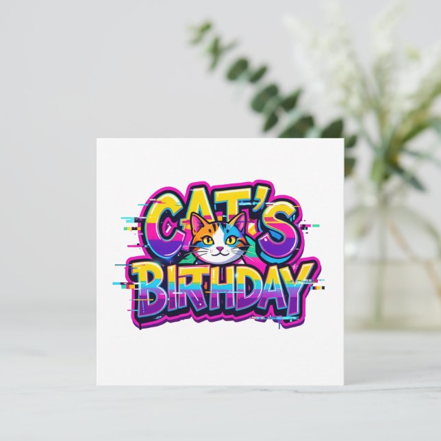 Cumpleaños del Gato Arcoíris Glitch (Anverso de pie)