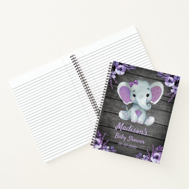 Cumpleaños del libro Baby Shower Purple Elephant H (Interior)