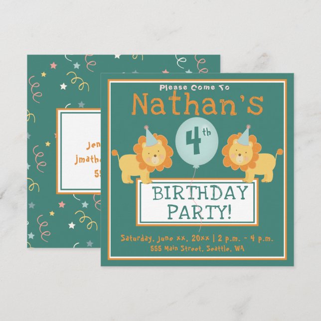 Cumpleaños del niño - 4 años - Invitación de fiest (Anverso / Reverso)