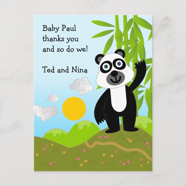 Cumpleaños del oso Panda Nota de agradecimiento (Anverso)