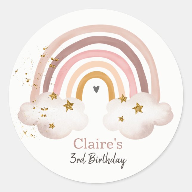 Cumpleaños del Pegatina Pastel Rainbow Boho (Anverso)