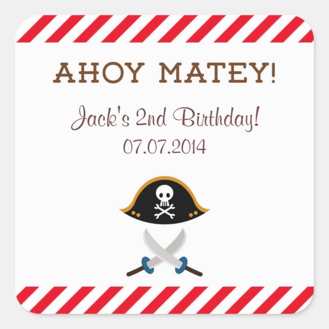 Cumpleaños del Pirata Gracias Pegatinas (Anverso)