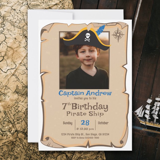 Cumpleaños del Pirata | Invitación de cumpleaños d (Pirate Kids Birthday Invitation)