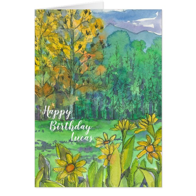 Cumpleaños del prado de la montaña del otoño feliz (Frente)