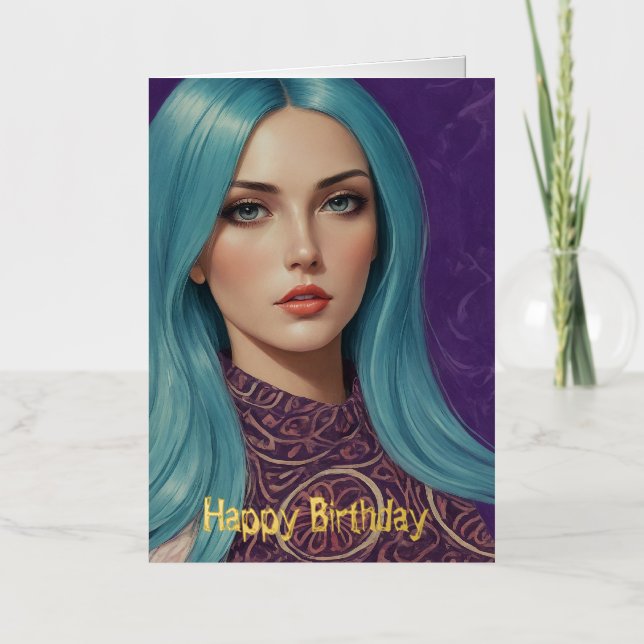 cumpleaños del Relieve metalizado Blue Hair AI (Anverso)