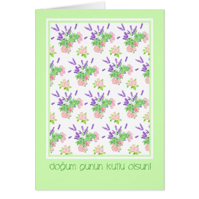 Cumpleaños del saludo en lengua floral turca bonit (Frente)