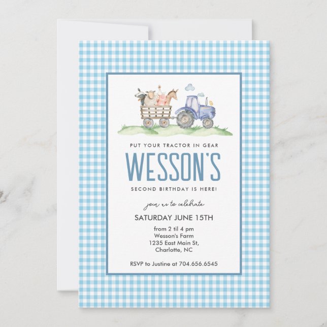 Cumpleaños del Tractor Azul, Invitación de cumplea (Anverso)