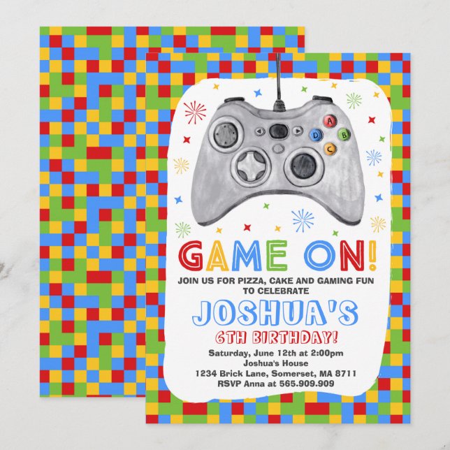 Cumpleaños del videojuego de la invitación del (Anverso / Reverso)