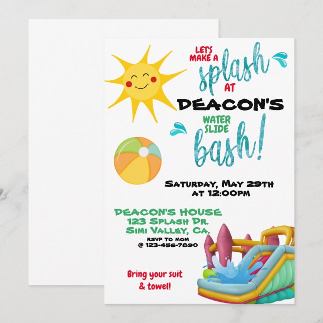 CUMPLEAÑOS, DIAPOSITIVO DE AGUA, CASA DE BOUNCE, N (Anverso / Reverso)