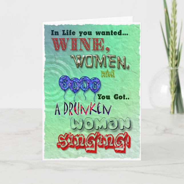 Cumpleaños divertida, mujeres de vino y tarjeta de (Anverso)