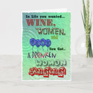 Cumpleaños divertida, mujeres de vino y tarjeta de