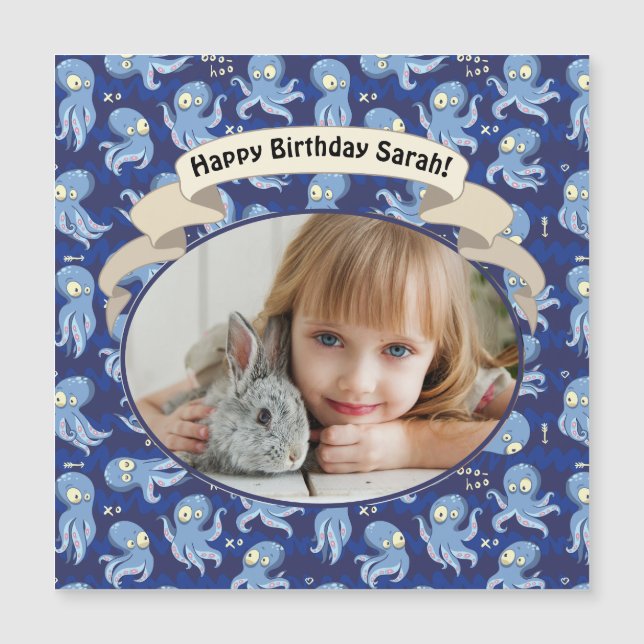 Cumpleaños divertido de pulpo azul para niños (Anverso)