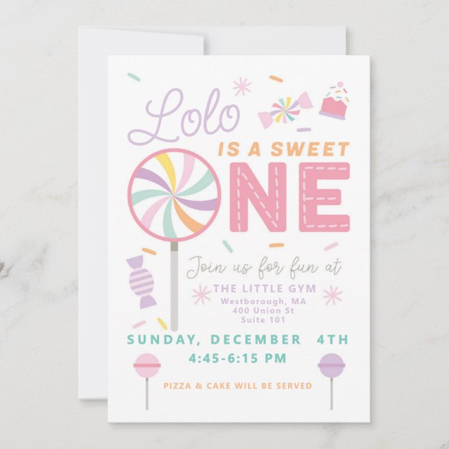 Cumpleaños dulce primer año Invitación personaliza (Anverso)