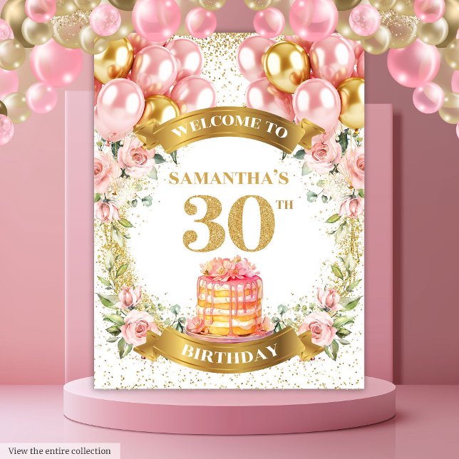 Cumpleaños Dulces 30 Tapiz de Celebración de Blush (Sweet 30th Birthday Blush Gold Celebration Tapestry)