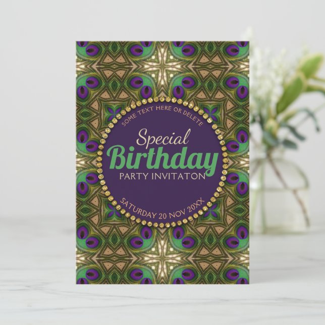 Cumpleaños especial de Peacock Cross Purple Green (Anverso de pie)