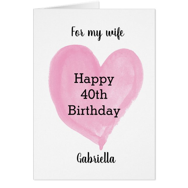 Cumpleaños Feliz 40 Esposa Corazón Rosa (Frente)